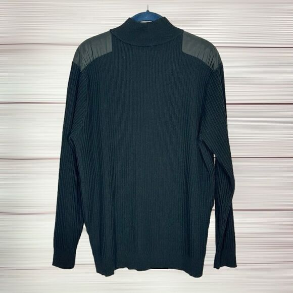 Bugatchi Uomo Black Rib Knit Quarter Zip Sweater Wool Blend Mock Neck L - Picture 11 of 13